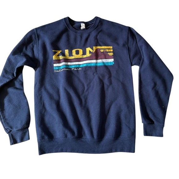 Jerzees Navy Crewneck Sweater with Zion Design - Picture 1 of 4
